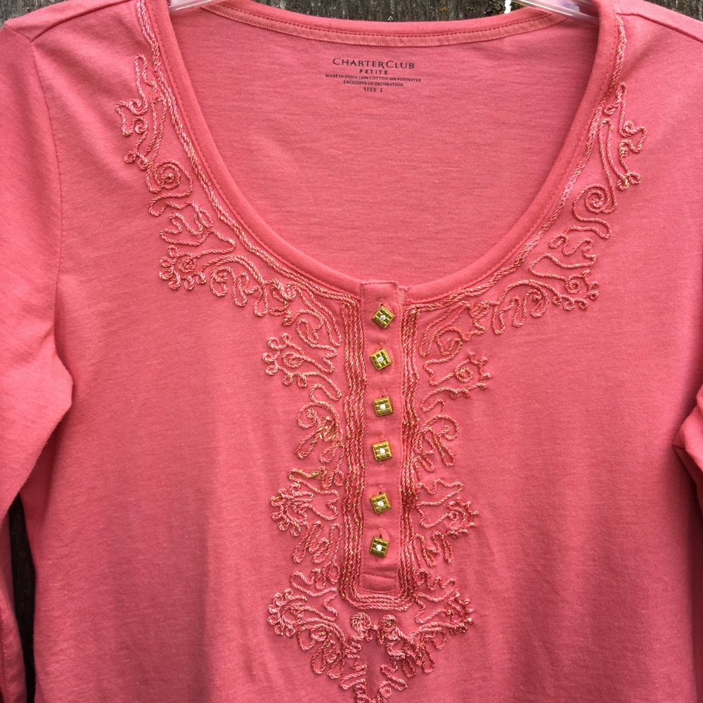 Charter Club Knit Top Cord Design Rose Small